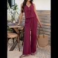 thumbnail image 4 of Conjunto de 2 Piezas para Mujer, Chaleco con Cuello en V y Cintura con Lazo, Pantalones Casuales de Pierna , Color Vino Tinto , Talla M, 4 of 9
