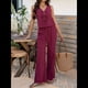 thumbnail image 4 of Conjunto de 2 Piezas para Mujer, Chaleco con Cuello en V y Cintura Anudada, Pantalones Casuales de Pierna , Color Vino Tinto , Talla S, 4 of 9