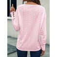 thumbnail image 4 of Women'S Tops Dressy Casual V Neck Long Sleeve Buttons Hollow Out Lace Embroidered Blouses Shirts Pink S, 4 of 8