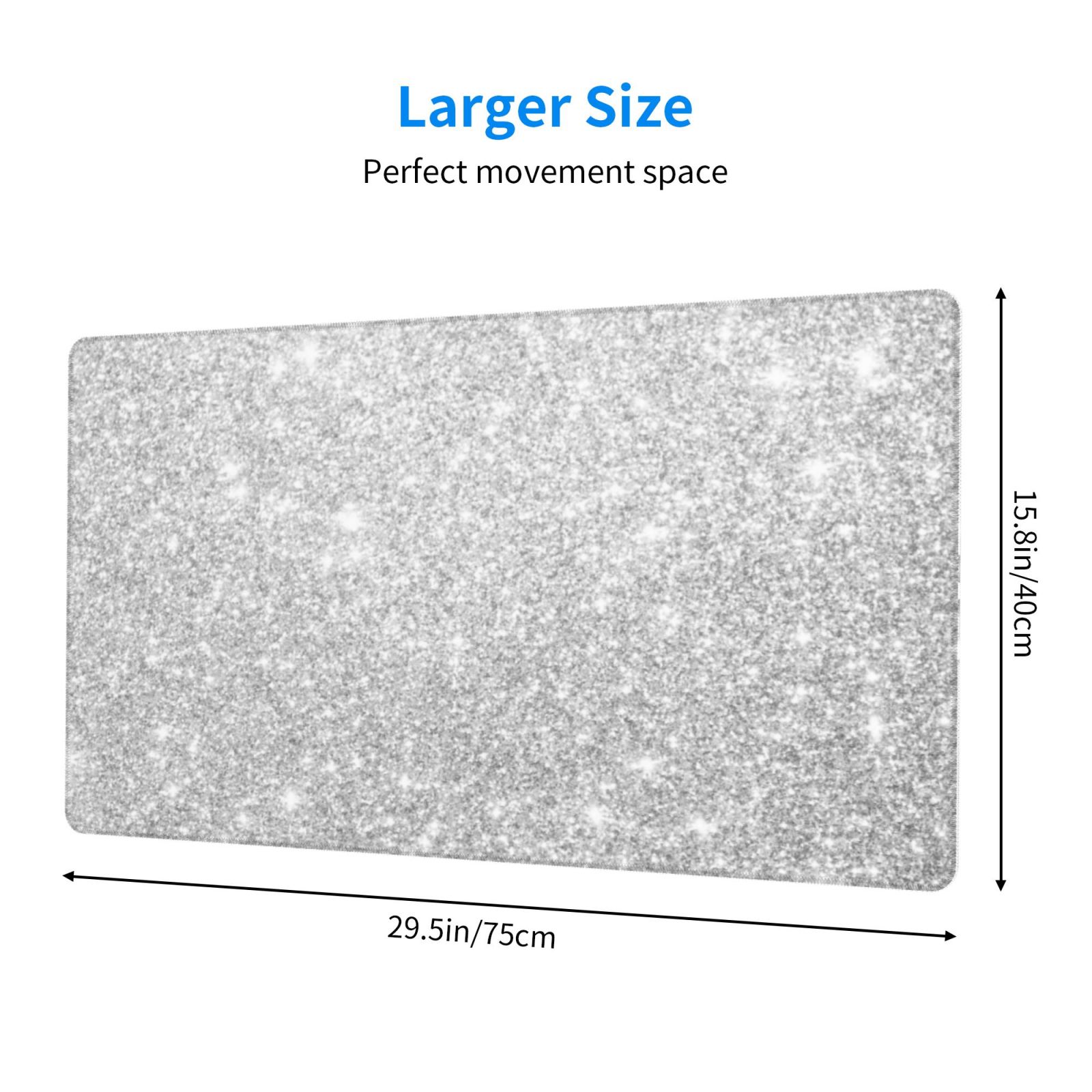 Rateoe Silver Glitter Print Mouse Pad - Extended Large Gaming Mousepad,Non-Slip Stitched Edge,16x29.5 Inch