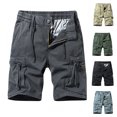 thumbnail image 5 of Multi Pockets Cargo Shorts for Men Single Button Elastic Waist Straight Leg Solid Work Hiking Outdoor Short Pants Black,S, 5 of 5