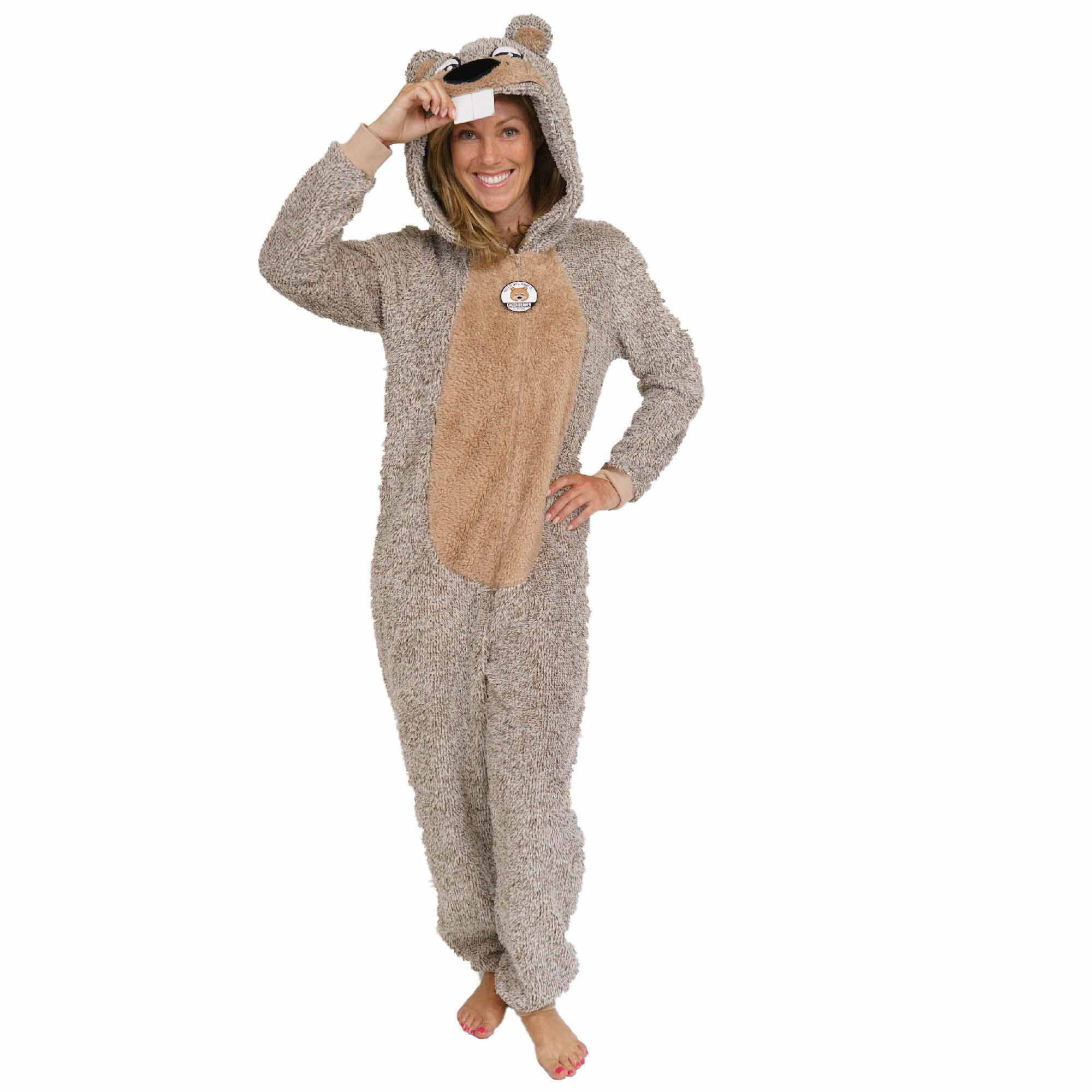 FORLADY Animal Onesie Brown Beaver Halloween Pyjamas Animal Cosplay Costume Adult Women Men 