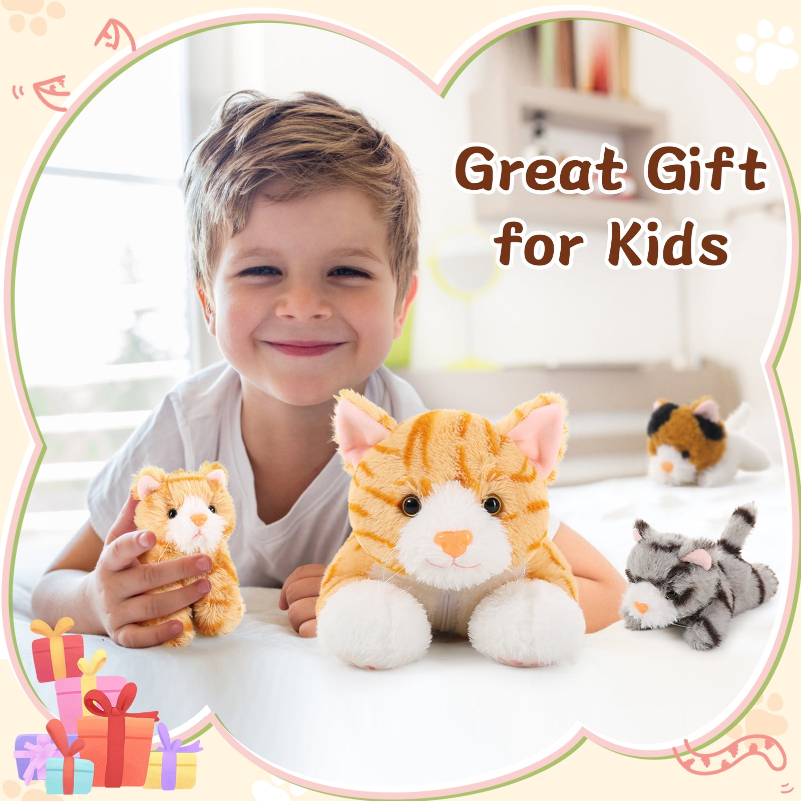 Muiteiur 4 Pcs Cat Stuffed Animal 15.7'' Cat Plush with 3 Babies