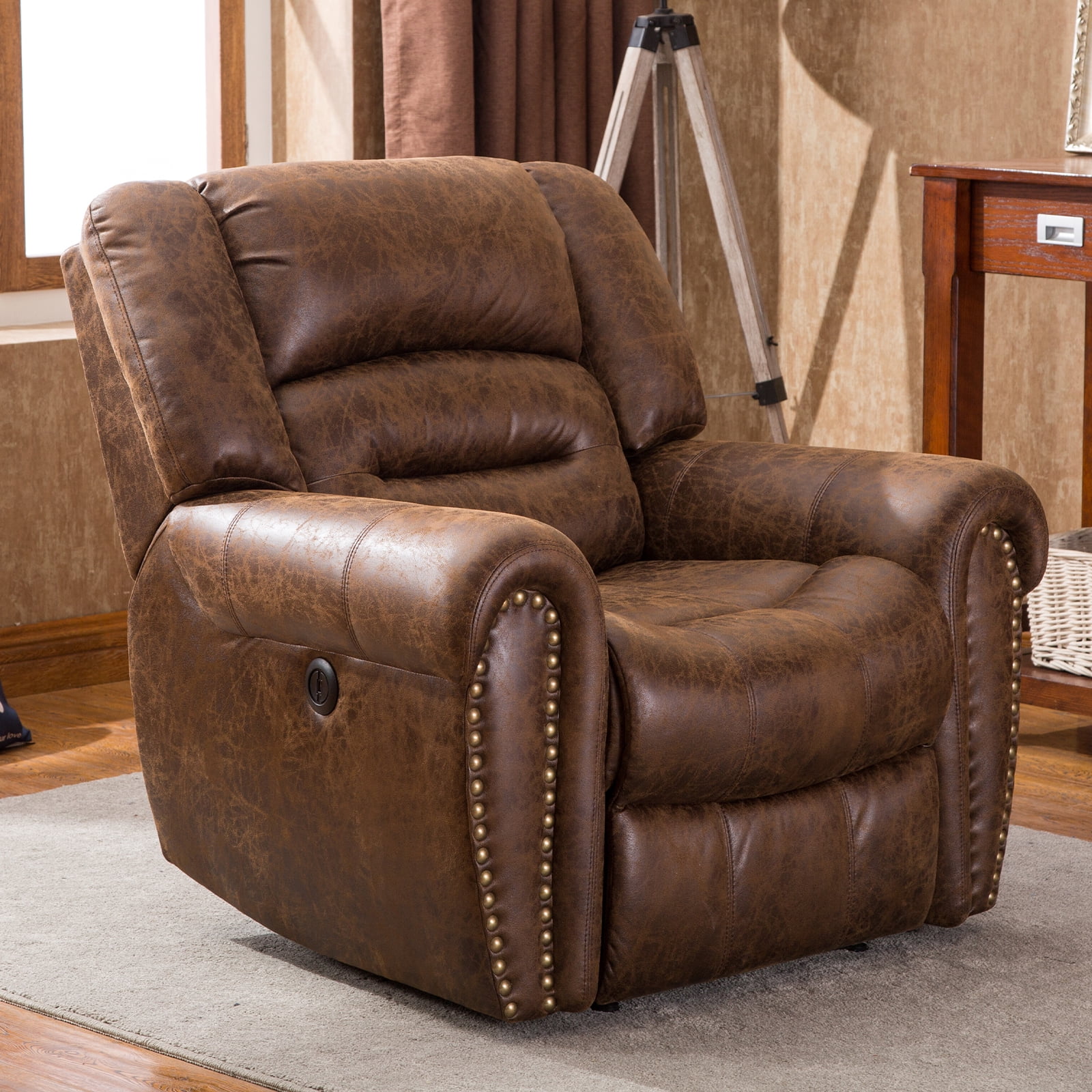 Bestier Leather Recliner Chair, Classic and Traditional Manual Recliner Chair with Comfortable Arms and Back Single Sofa for Living Room,Brown