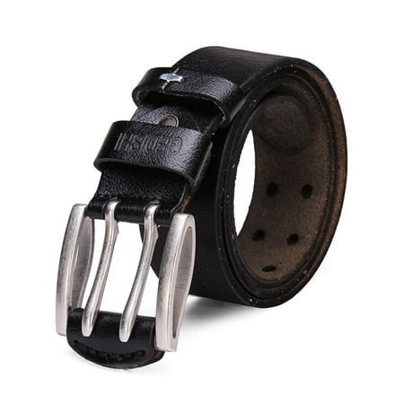 - Men's Classic Retro Needle Double Pin Buckle Leather Belt ,black color