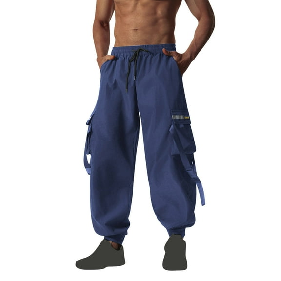 Cavosen Big and Tall Cargo Pants for Men Low waist Trousers with Pockets Solid Elastic Waist Bottoms Windbreaker Versatile Clothes