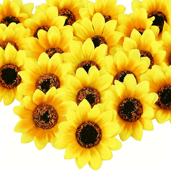BZCOE 25Pcs Fake Sunflowers Heads-2.8” Artificial Spring Flowers for Diy Crafts,Wedding,Home Decor & Birthday Party,Realistic Sunflowers Artificial Flowers