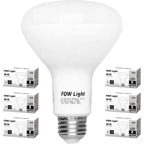 8 Pack 65W LED Light Bulb Equivalent SlimStyle BR30 Soft White 2700K