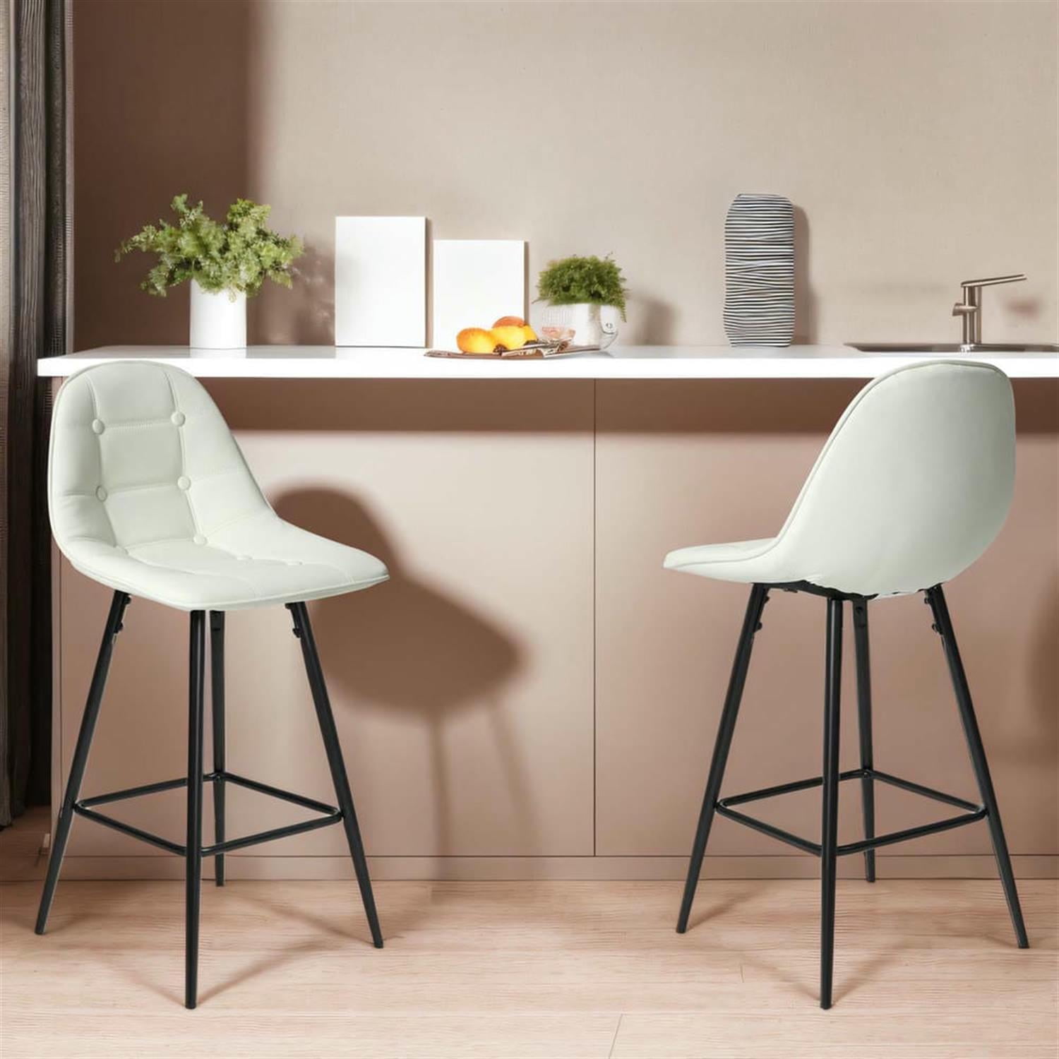 Demi Bonn 37" Counter Height Bar Stools Set of 2, Modern Barstools with Back, Kitchen Island Countertop Chairs for Dining Room, White