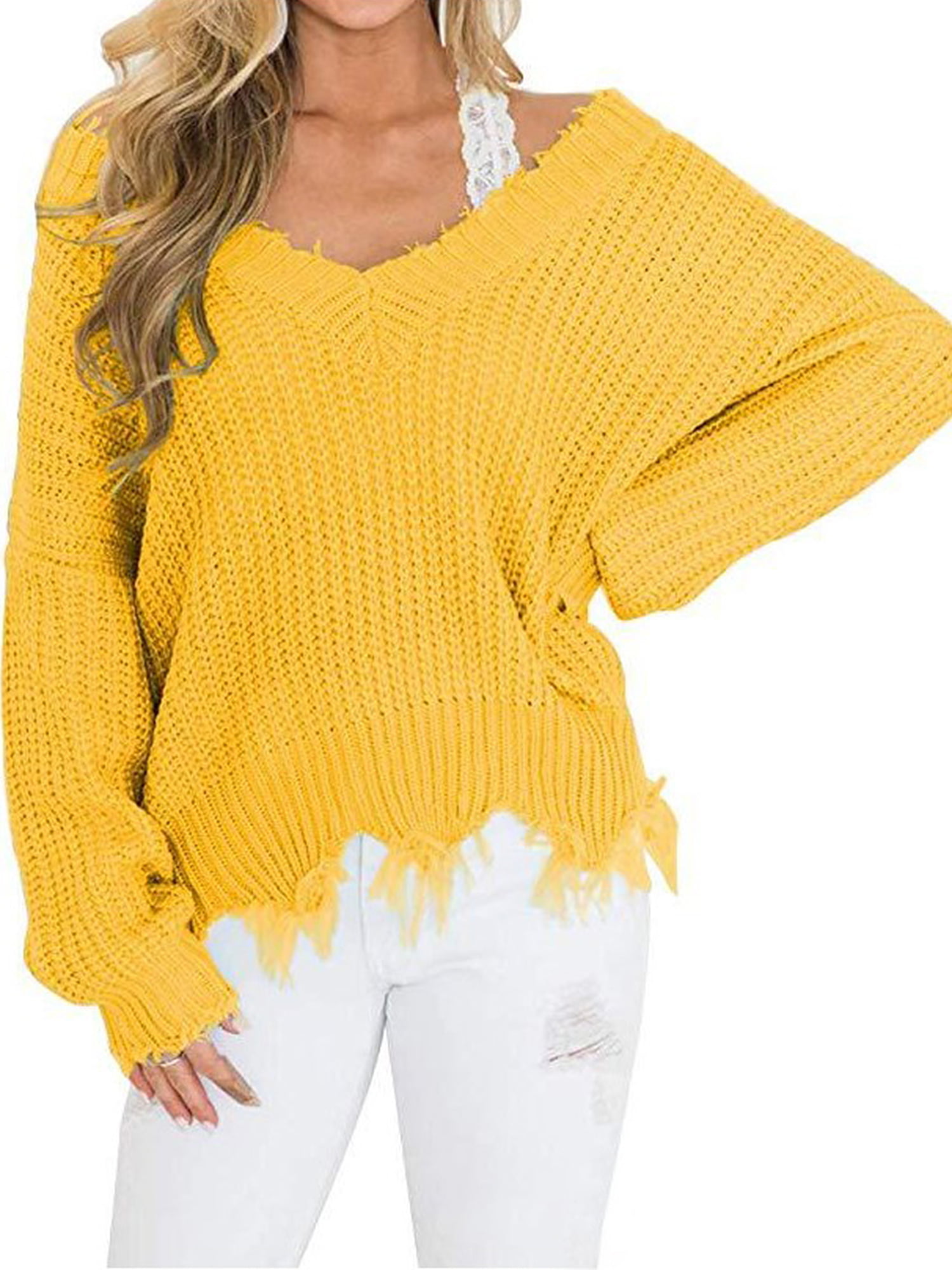 Sweater Tops Long Sleeve T-Shirt Knitwear Loose Knitted Pullover Jumper Womens