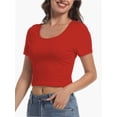 thumbnail image 2 of Women's Casual Short Sleeve Scoop Neck Fitted Workout Basic Crop Top Teen T-shirts, 2 of 6