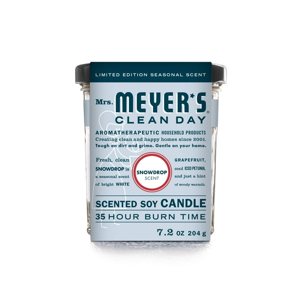 Mrs. Meyer's Clean Day Scented Soy Candle, Snowdrop Scent, 7.2 ounce