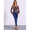 thumbnail image 4 of DARING DIVA Women's Smocked Back Puff Sleeve Elegant Floral Blouses S Black, 4 of 6