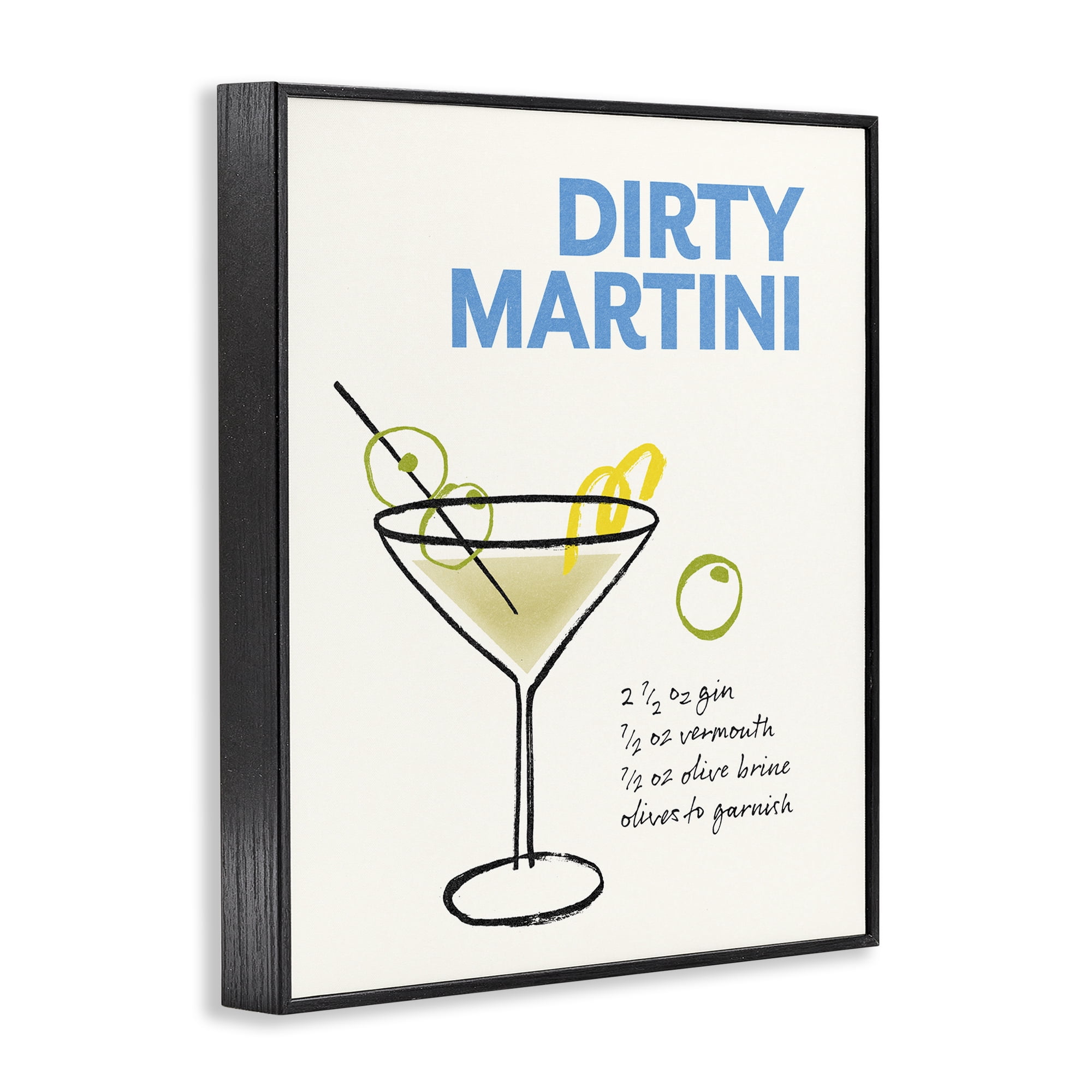 Stupell Industries Dirty Martini Recipe Food & Beverage Painting Black Framed Art Print Wall Art, 11 x 14