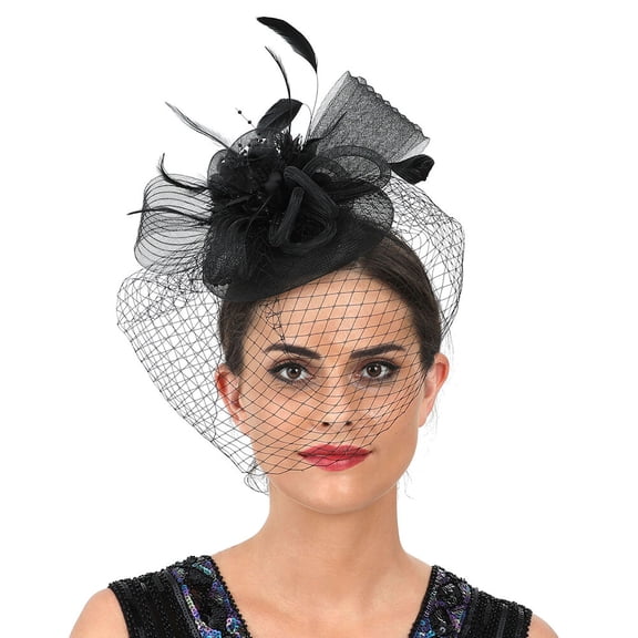 LULULION Fascinator Hat Women Black Mesh 1Set Hair Accessory for Cocktail Party