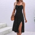 thumbnail image 4 of Vestidos de Verano de Lunares para Mujer, con Tirantes Finos, Corte Entallado y Abertura Lateral, Vestido Midi de Playa de Corte A. Negro S, 4 of 8