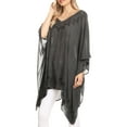 thumbnail image 3 of Sakkas Regina Women's Lightweight Stonewashed Poncho Top Blouse Caftan Cover up - Black - One Size Regular, 3 of 5