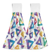 Yayeee Kitchen Hanging Hand Towels Set of 2 with Loop Bathroom Absorbent Tie Towel, Green Simple Triangles