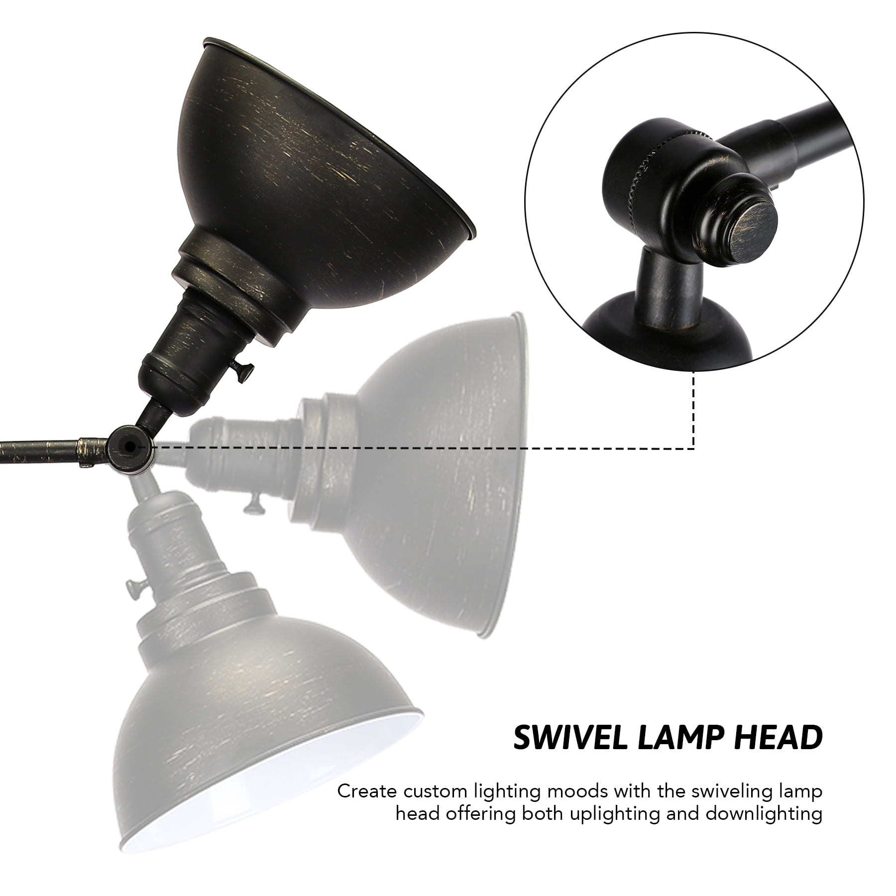 Bestco Classic Vintage Metal Floor Lamp, Rustic Reading Lamp, Adjustable Heights 24.75"-28.75"H