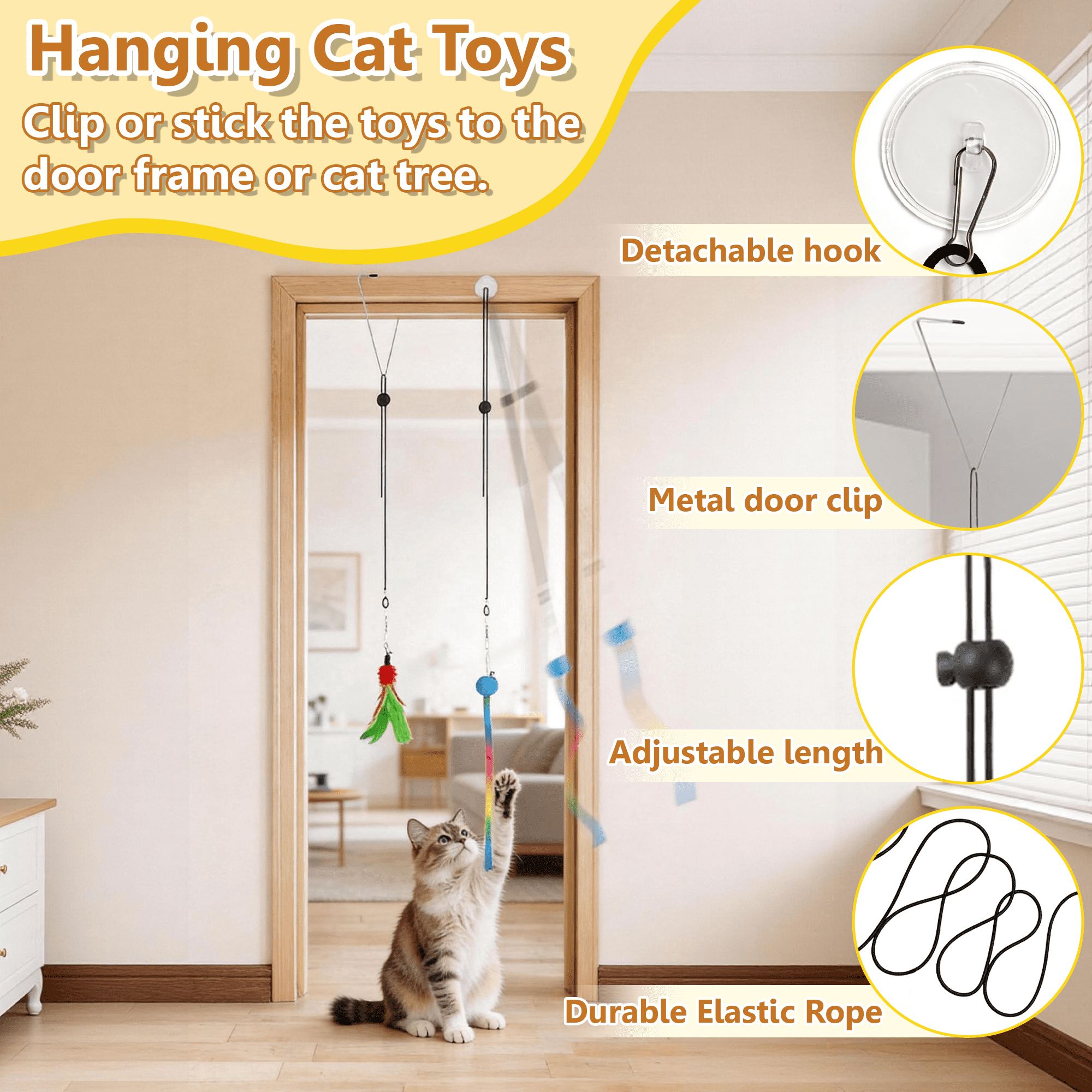 14 Pack Cat Toys for Indoor Cats, 4 in 1 Suction Cup Cat Teaser Wand Toy with Feather Butterfly Mouse Worm Refills, Interactive Hanging Kitten Play Toys