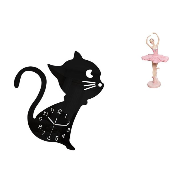 Reloj de pared de gato acrílico y escultura de figura decorativa moderna de dibujos animados para sala de estar, oficina y estudio.