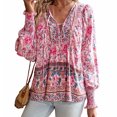 thumbnail image 1 of blouse à Manches Longues Col en V Imprimée pour Femmes-Rose-G, 1 of 6