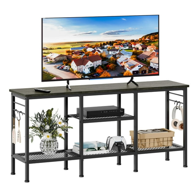 Soporte de TV Furologee para televisores de hasta 55 pulgadas con estantes de almacenamiento abiertos