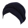 thumbnail image 2 of Women Turban Pre-Tied Bonnet Braid Turban African Head Wrap for Women Small Solid Color Soft Knotted Night Sleep Beanie Bonnet Chemo Hat Cover,Navy, 2 of 4