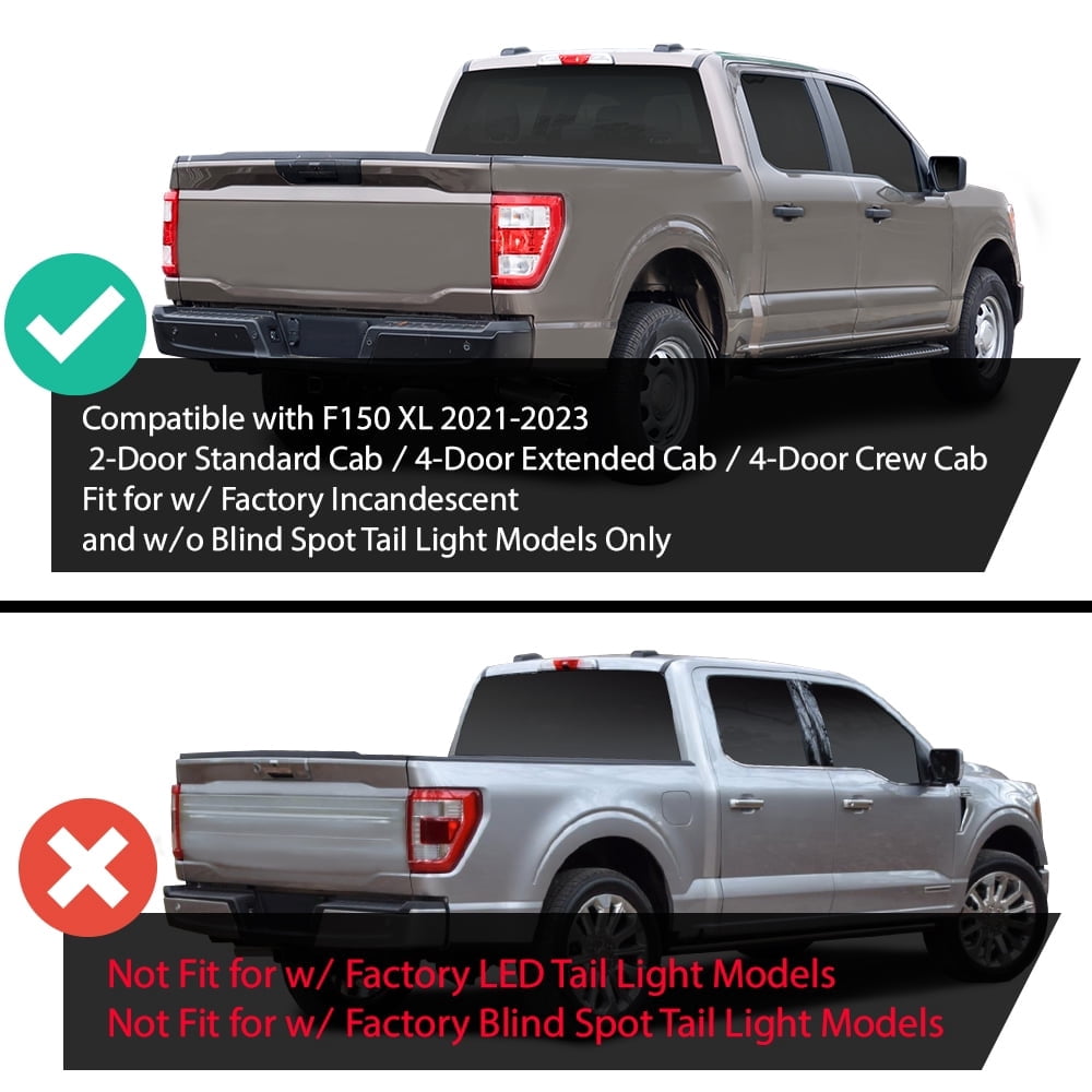 CROSSDESIGN TaiL Light Brake Lamp Right Side Fit for Ford F150 XL 2021-2023 Fit for w/Factory Incandescent and w/o Blind Spot Tail Light Models Only FO2818159