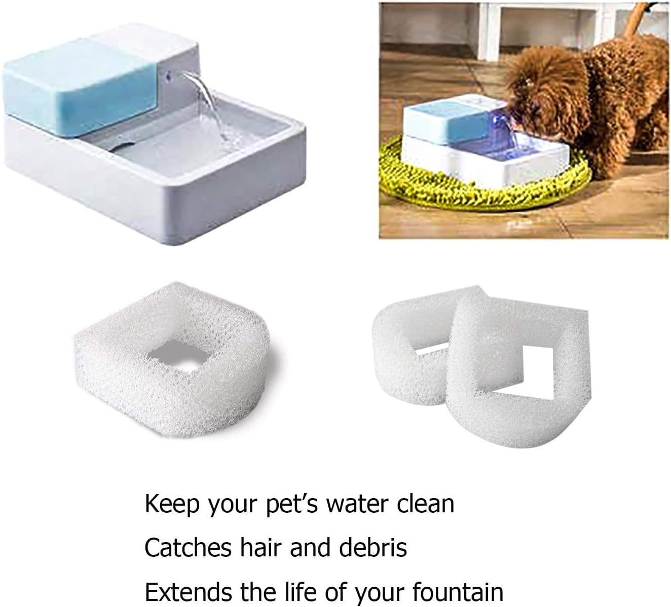 Pet Replacement Foam Filter for Dog and Cat Water Fountains Compatible with Drinkwell Stainless Steel 360, Lotus, Avalon, and Pagoda (Pack of 18)