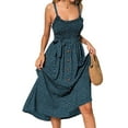 thumbnail image 1 of Boho Spaghetti Strap Midi Robe V Cou Floral Polka Dot Hawaïen une Ligne Swing Robes Robe avec Poche de Ceinture, 1 of 4