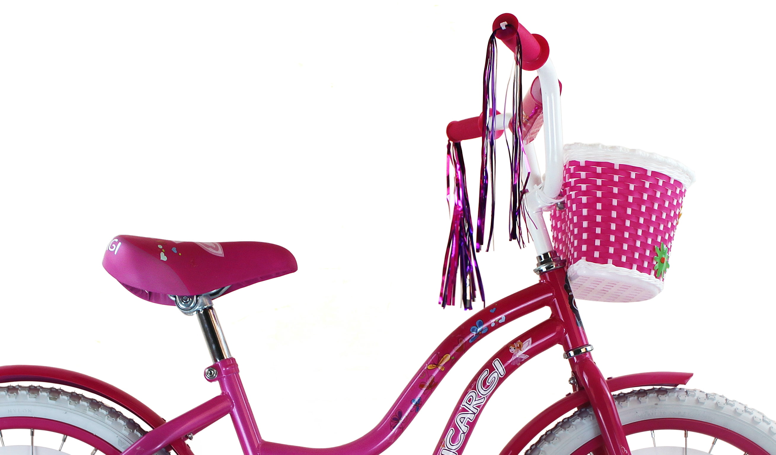 0140-basket Baby Nylon White//Pink with Flowers for Folding Bike 16-20