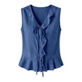 thumbnail image 3 of 2026 New Womens Sleeveless Sweater Vest Ruffle Button Down Knit Tank Top Summer Trendy Going Out Vest Tops(Blue,M), 3 of 3