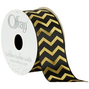 Offray Ribbon, Black 1 1/2 inch Chevron Satin Ribbon, 9 feet