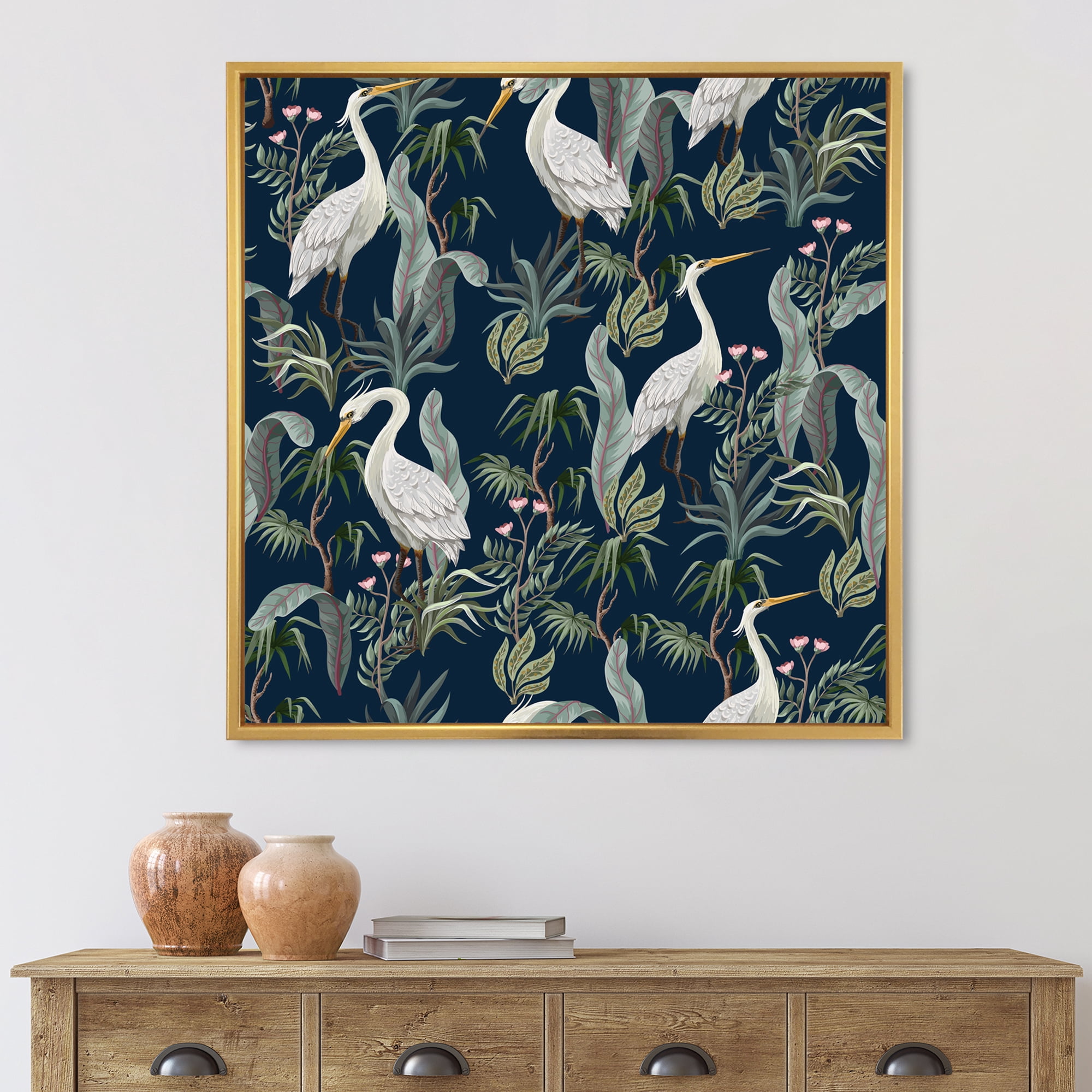 Designart 'Chinoiserie With Peonies and Birds VII' Traditional Framed Canvas Wall Art Print