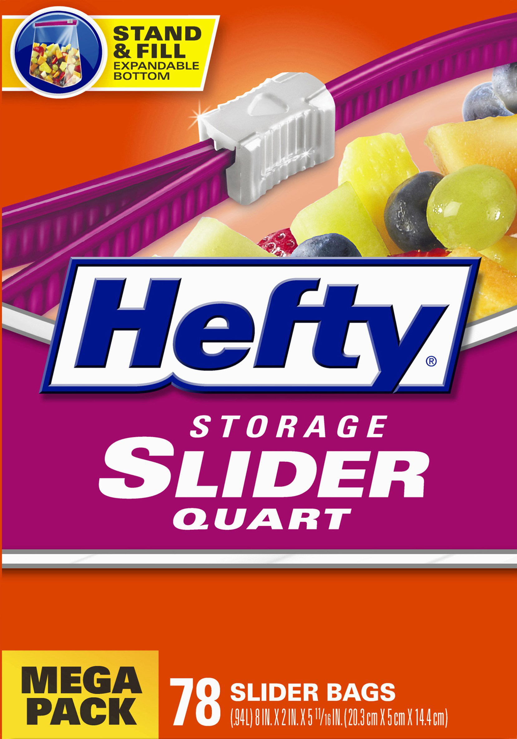 78 Count Hefty Slider Storage Bags Original 1-Pack Quart Size 