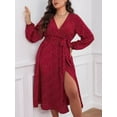 thumbnail image 7 of Mengpipi Women's Plus Size Dresses Fall Spring Long Sleeve V Neck Slim Fit Belted Polka Dot Casual Formal Maxi Dress 1X-4X, 7 of 7