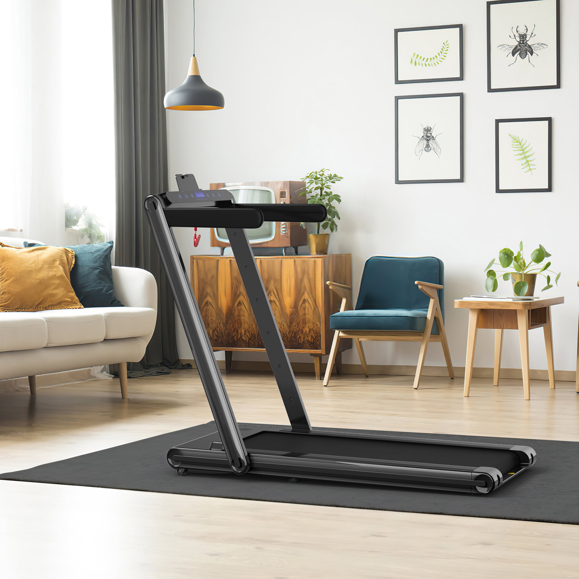Gymax 2.25HP Folding Treadmill 2-in-1 Walking Running Machine w/ APP & Remote Control Black