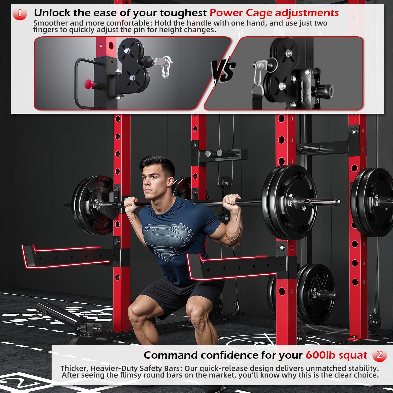 YODOLLA Power Rack Cage, 2000lbs Squat Rack with LAT Pulldown and Cable Crossover Machine, Multi-Function Home Gym Strength Training Equipment with Pulley System