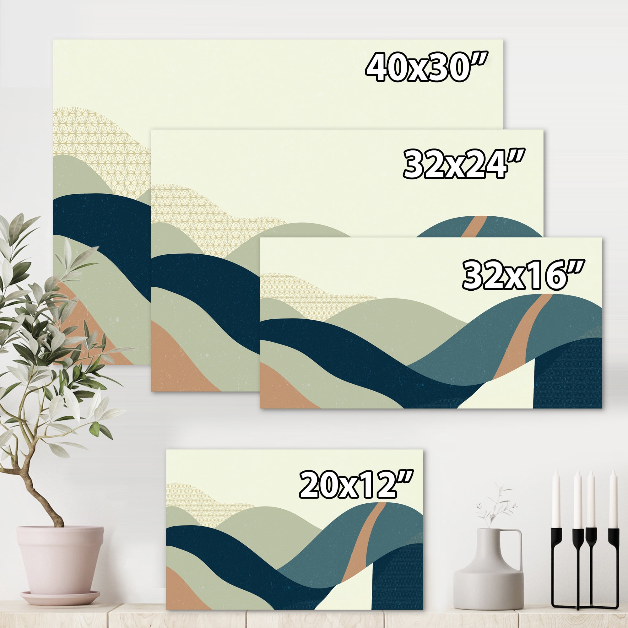 Designart ' Landscape With Hills Abstract Geometric Art ' Modern Canvas Wall Art Print