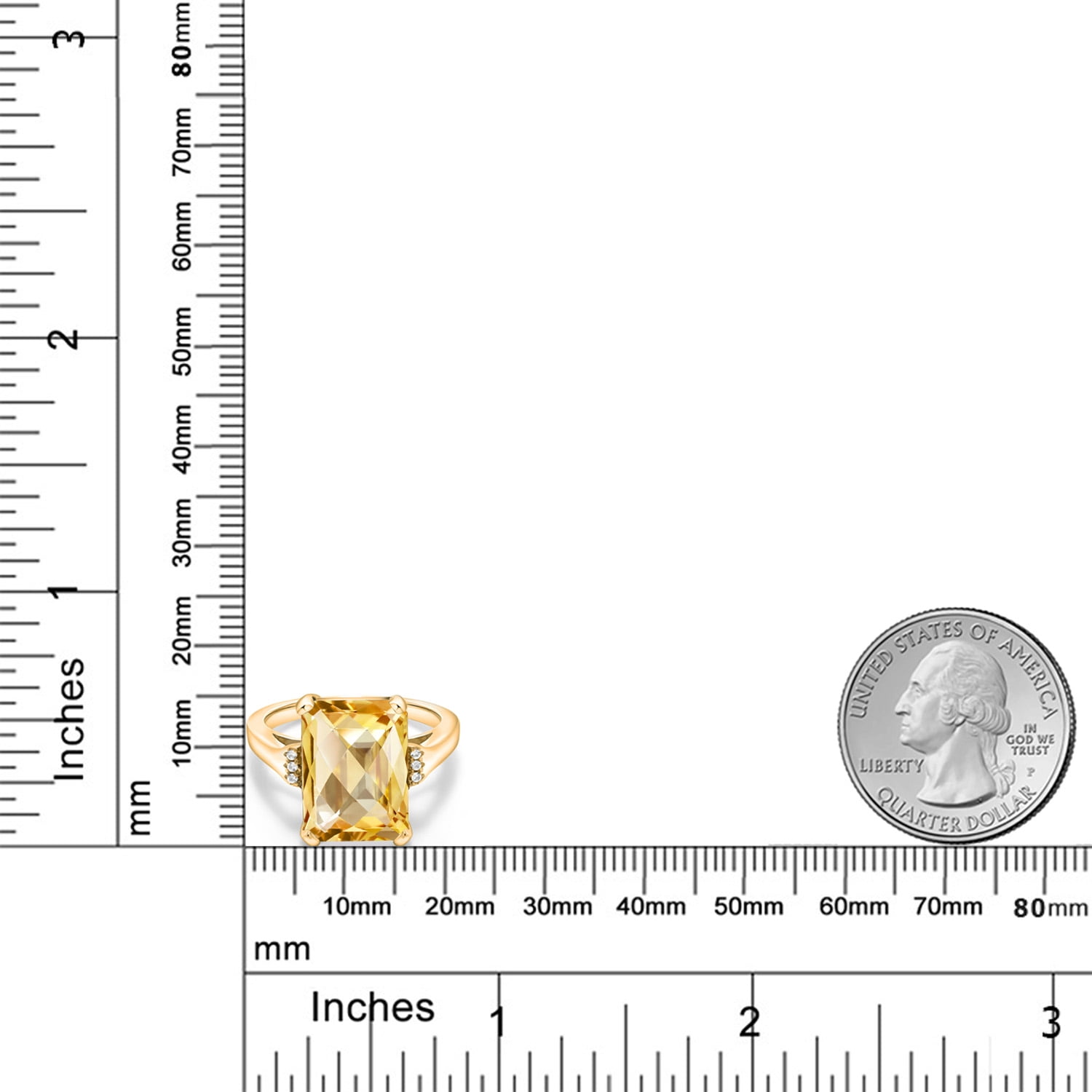 Gem Stone King 6.83 Cttw Yellow Citrine Engagement Ring for Women | 18K Yellow Gold Plated Silver| Octagon Checkerboard 14X10MM | Gemstone November Birthstone | Size 6