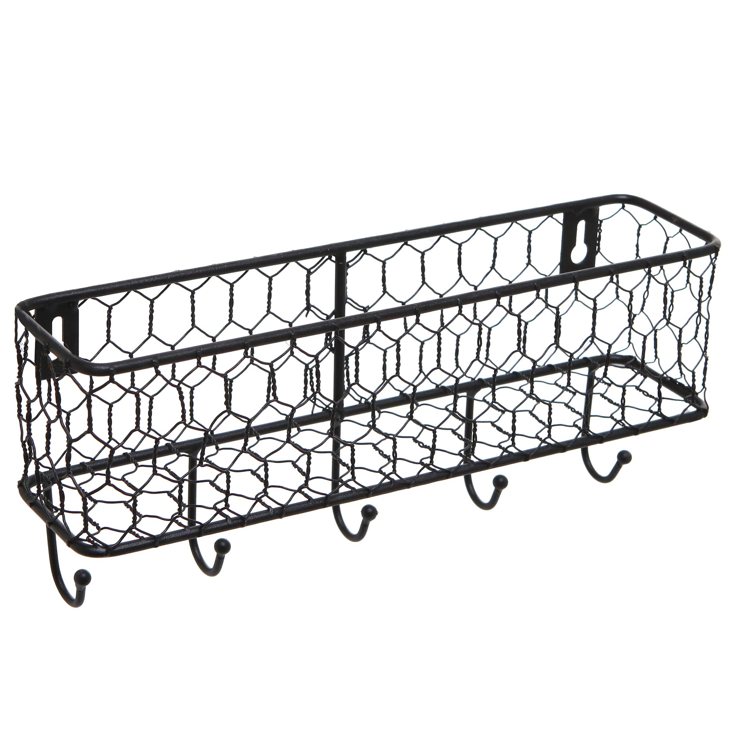 Hanging Storage Basket, Industrial Wire and Burnt Wood Wall Mounted Ki –  MyGift