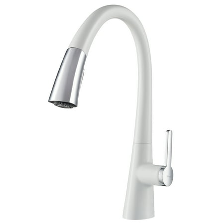 KRAUS Nolen Dual Function Pull-Down Kitchen Faucet, Chrome/White Finish