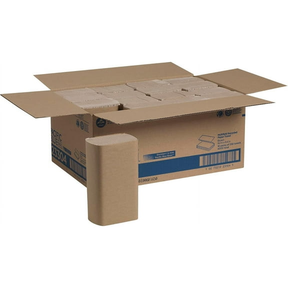 Pacific Blue Basic Recycled Multifold Paper Towels (23304), Brown, 250 Towels/Pack, 16 Packs/Case