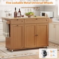 thumbnail image 4 of Garvee 55" Mobile Island Table with Drop Leaf, Kitchen Rolling Island with Spice Rack & Towel Rack, Knife Holder, Kitchen Island Cart with Trash Storage Cabinet for Home Office Brown, 4 of 7