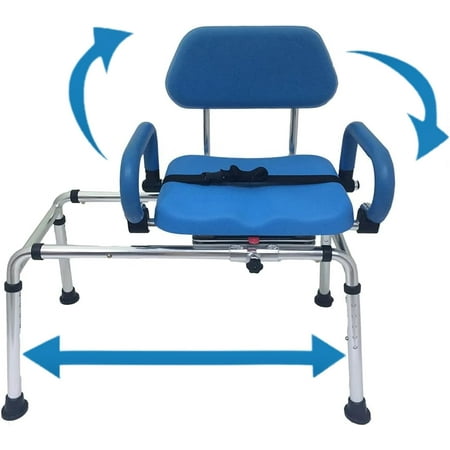 Sliding Rotating Shower/Bath Chair by Mobi Bench (2024 Upgraded Version) – Transfer Swivel Seat, Water Proof Padding with Pivoting Arms,Adjustable Height, Compact Design for Tubs - Handicap & Seniors
