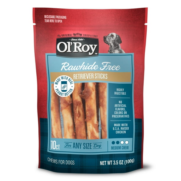 Ol' Roy Rawhide Free Retriever Sticks, Peanut Butter, 3.5 oz, 10 Count