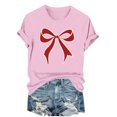 thumbnail image 2 of Xuyuer Valentine's Day Shirts for Women:Cute Love Heart Tshirts Graphic Tees Valentine Casual Short Sleeve Top bow tie fashion casual printed round-neck short-sleeved T-shirt top, 2 of 6