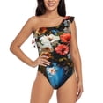 thumbnail image 4 of Daiia Elegant Floral Vase Painting Women's One Piece Swimsuits Personalized One Shoulder Swimwear Asymmetric Ruffle Bathing Suits-X-Large, 4 of 8