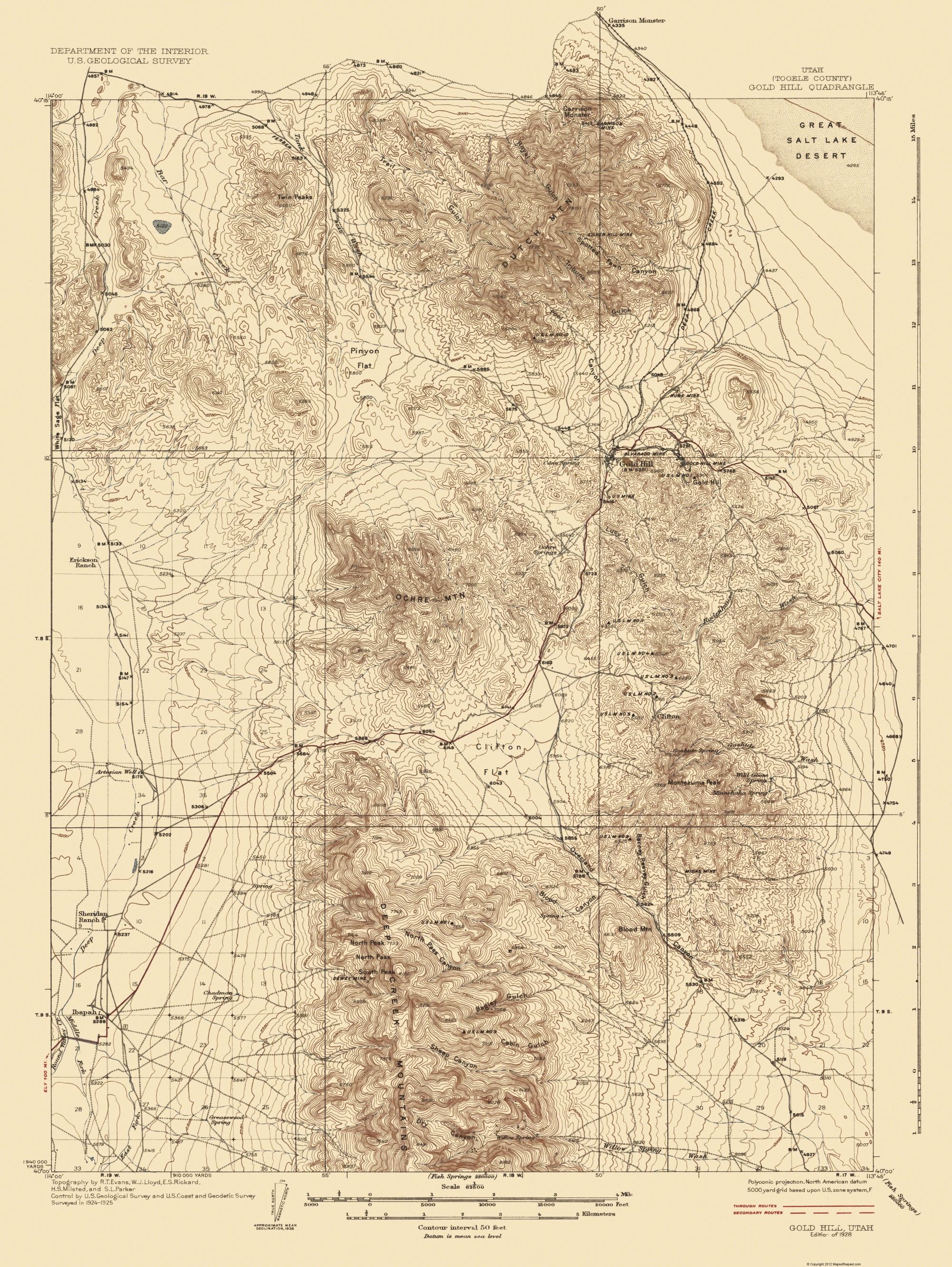 Topo Map Gold Hill Utah Quad USGS 1928 23 x 30.61 Matte Art